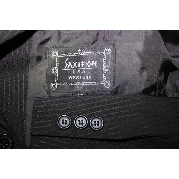 Saxifon USA Western 2 Piece Suit Black Striped Polyester 40S Flat Fronts 33" W - Picture 10 of 10